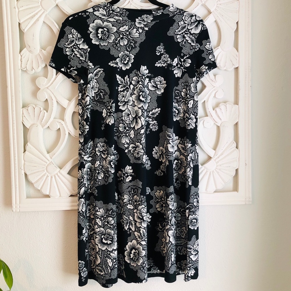 Black and White Floral Mock Neck Dress